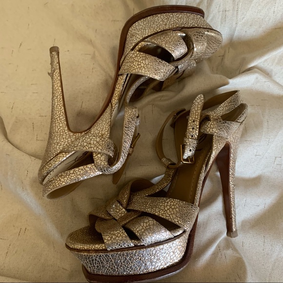 YSL tribute platform gold leather heels - Picture 7 of 16